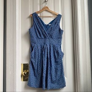 Corey P. Blue Dot Print V Neck Sleeveless Summer Dress